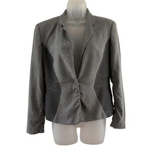 Hugo Boss Jolia Blazer Gray Colorblock Virgin Wool Stretch Womens 8 Tailored
